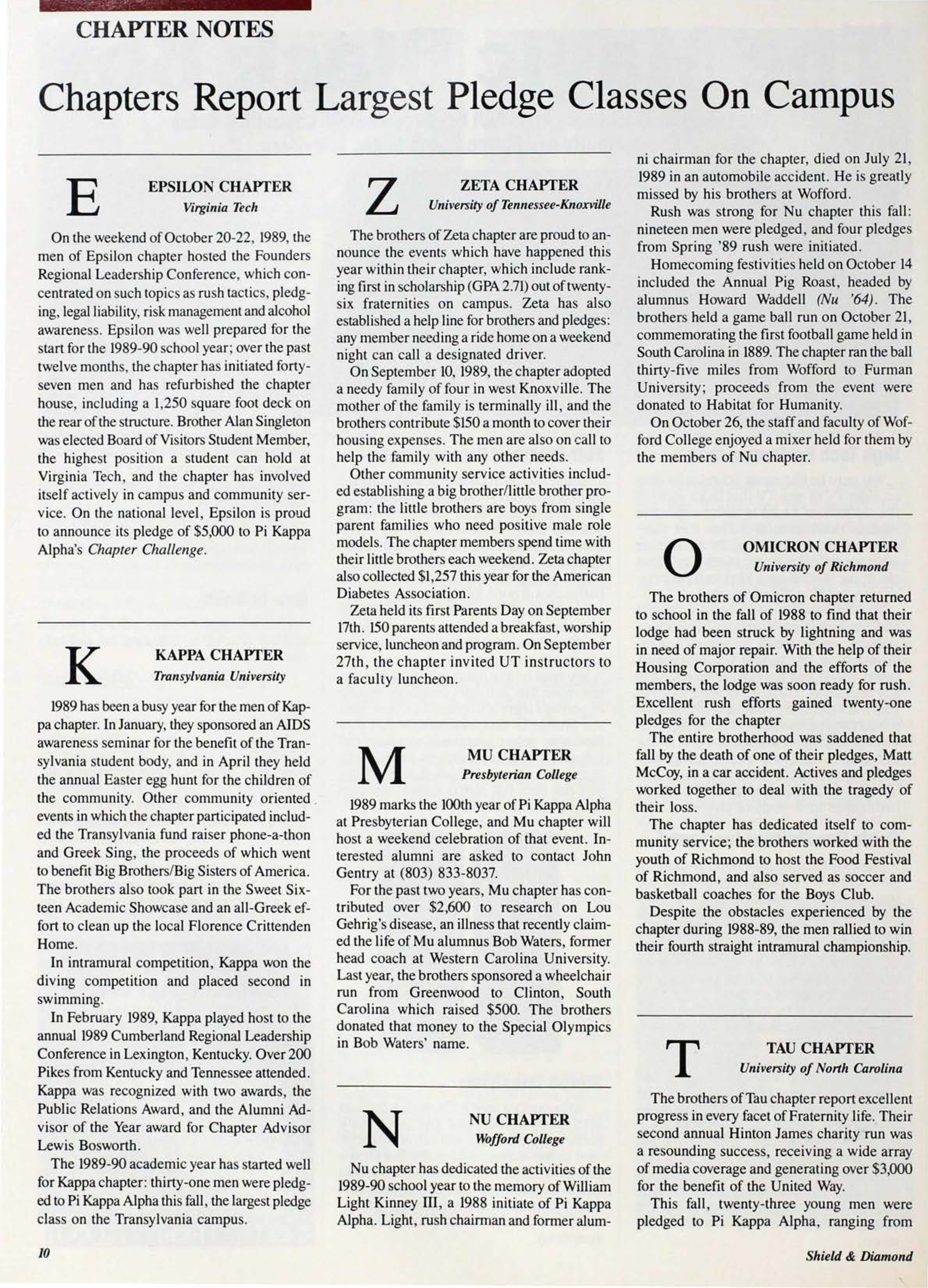 Chapter Notes: Chapters Report Largest Pledge Classes On Campus